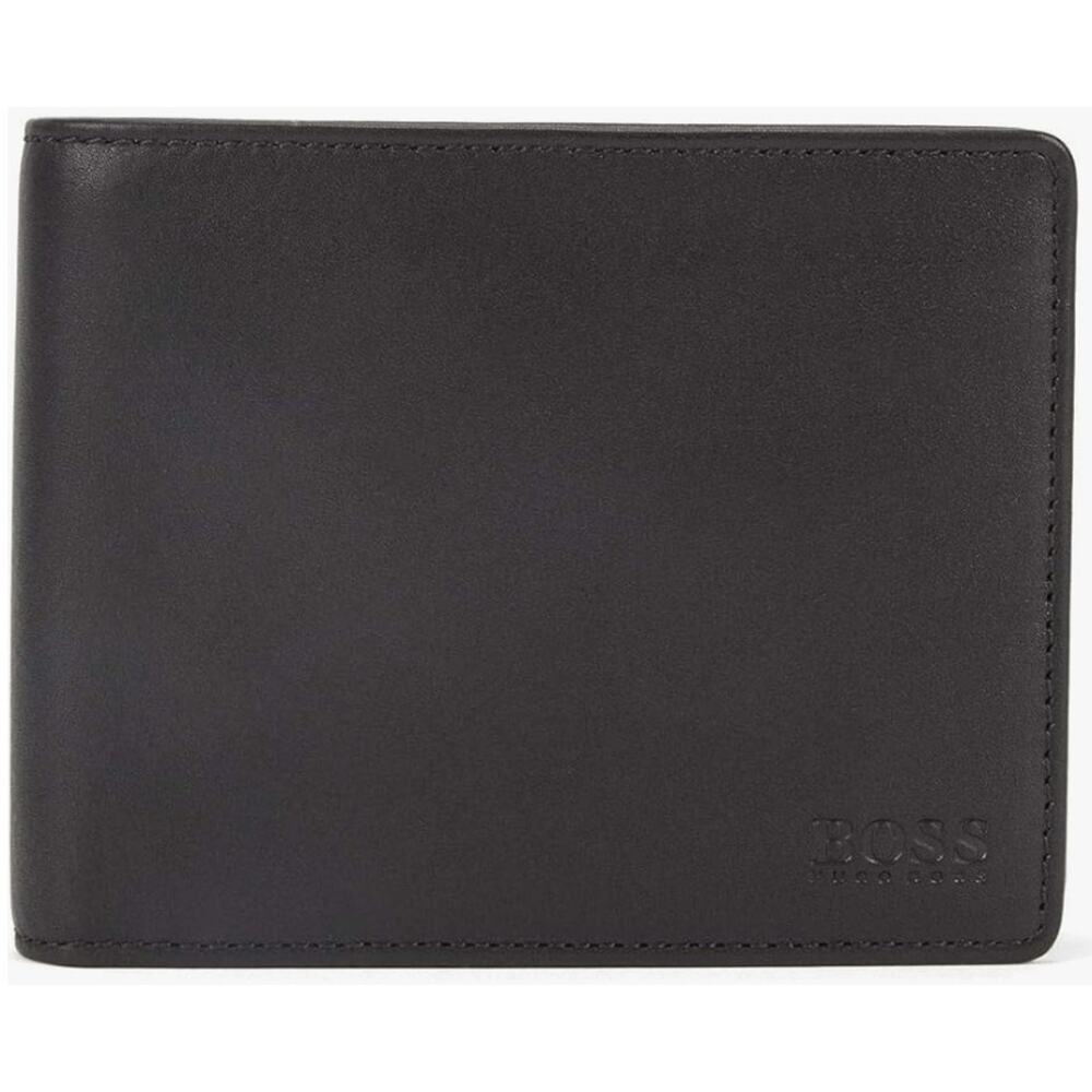 Hugo Boss BOSS Mens Black Leather Bifold Wallet Coin Pocket Card Holder NEW Box